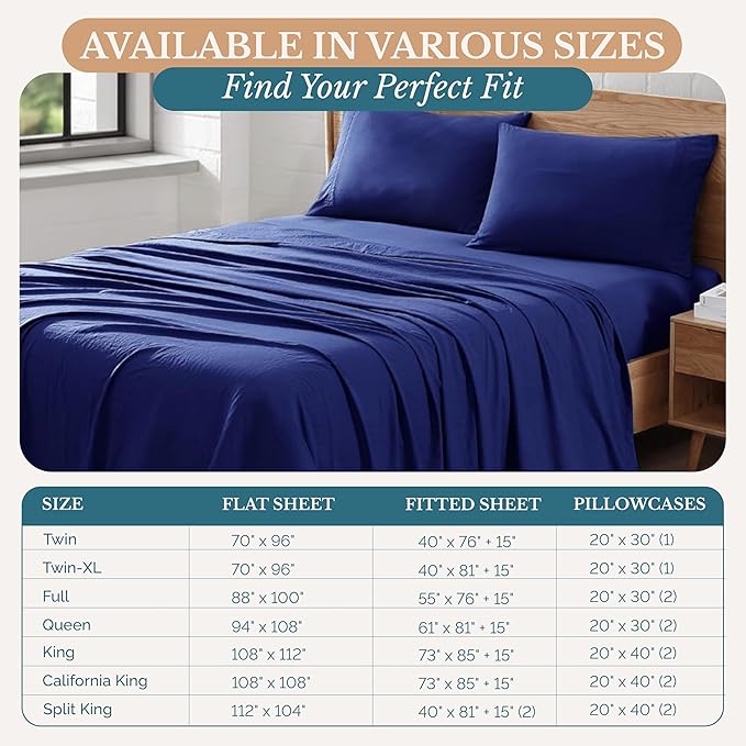 Casa Platino Twin XL Pre Washed Twin XL Sheet Set - Ultra Soft & Breathable Bed Sheets, Brushed Microfiber, Fade Resistant, Twin XL Size Bed Sheet Set with Deep Pockets - Navy Blue
