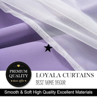 Star Double Layer Blackout Curtains for Bedroom - Kids & Cute, 108 Inches Long, 2 Panels Set, Purple, 42 X 108 Inches