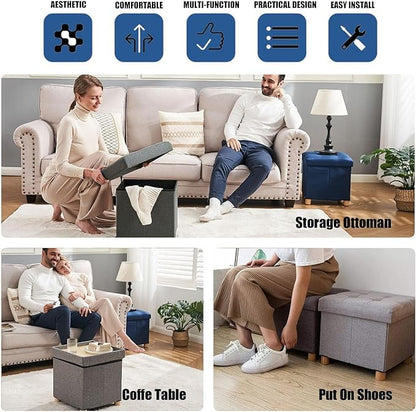 BRIAN & DANY 15 Inches Ottoman with Storage, Square Small Storage Ottoman Foot Rest with Legs, Ottomans Foot Stool for Dorm, Living Room, Entryway (Brown)