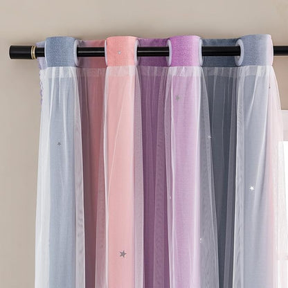 XiDi Curtains for Bedroom Decor, Rainbow GreyPinkPu-34-96