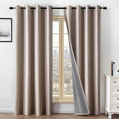 100% Blackout Curtains for Bedroom Room, Custom Curtains Blackout Thermal Insulated 1 Panel, Grommet Light Blocking Drapes for Bedroom Windows Luxury Decor(Custom Size,Linen
