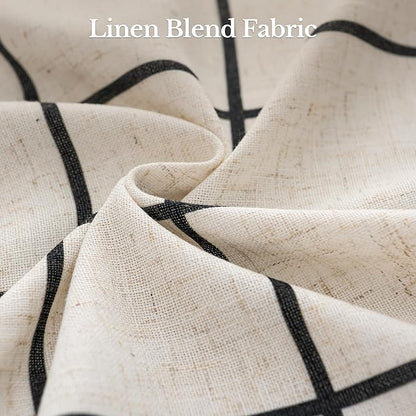 Plaid Pinch Pleated Curtains - Modern Luxury Linen Buffalo Blackout Drapes, Thermal Insulated Double Layer Window Panels for Living Room Bedroom, 84 Inches Long Black 2 Panels Set