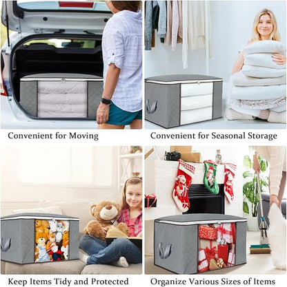 combocube 3 Pack Closet Organizers and Storage Containers, Clothes Storage Bins, Storage Bags with Large Clear Window & Handles for King Comforter, Pillow, Quilt, Bedding, Clothes