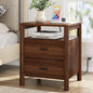 FavourLife Night Stand, 20" Wide Nightstand, Modern Nightstand with Charging Station, 2 Drawer Wooden End Table with Solid Round Post Legs & Open Shelf, Bedside Table w/Storage for Bedroom, Walnut