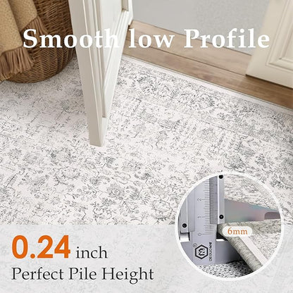 Gray Area Rug 5x8 Machine Washable Vintage Living Room Distressed Non Slip Carpet Traditional Indoor Bedroom Grey Retro Floral Accent Throw Large Rug for Office Kitchen Bathroom Dining Room