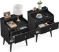 VASAGLE Nightstands, Set of 2, Bedside Tables with Hidden Drawers, Mid-Century End Side Tables with Solid Wood Legs, for Bedroom, Ebony Black ULET624B01