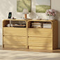 24" Wide Modern Fluted Nightstand with Charging Station Set of 2, Wood Bedside Table with Drawers, Mid Century End Table Nigthstand with Curved Profile Design for Bedroom, Living Room, Natural Oak