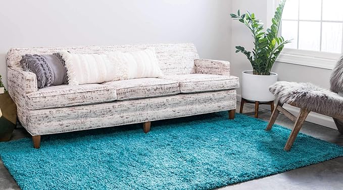 Unique Loom Solid Shag Collection Area Rug (8' x 11' Rectangle, Deep Aqua Blue)