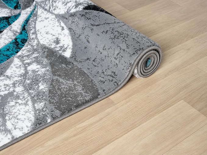 Modern Abstract Area Rug Hand Carved Contemporary Geometric Swirls Vibrant Colors Carpet for Living Room Bedroom Design PR1002 (Turquoise, 8' x 10')