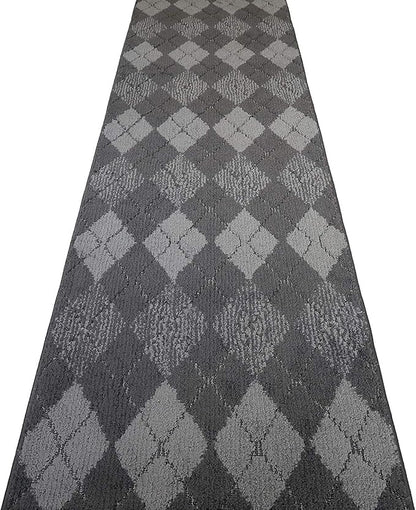 Custom Length Hallway Runner Rug,Slip Resistant,Squares Anthracite, 26 Inch X 5 feet, Sold and Priced Per Foot