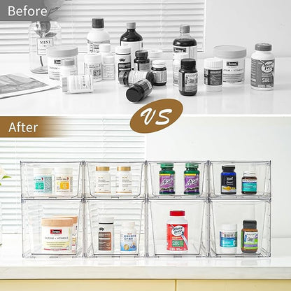 6Pack Stackable Kitchen Storage Organizer, Pantry Organizers and Storage, Clear Foods Organizer Bins with Handles, Easily Assemble for Bathroom, Kitchen, Pantry, Cabinet, Closet