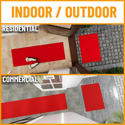 Ottomanson 6'6" x 16' Hallway Runner with Scraper Pile Extra Durable Non-Slip Rug Mat for Indoor & Outdoor Use - Ideal for Kitchen, Entryway, Patio & Garage - High-Traffic Carpet, Red