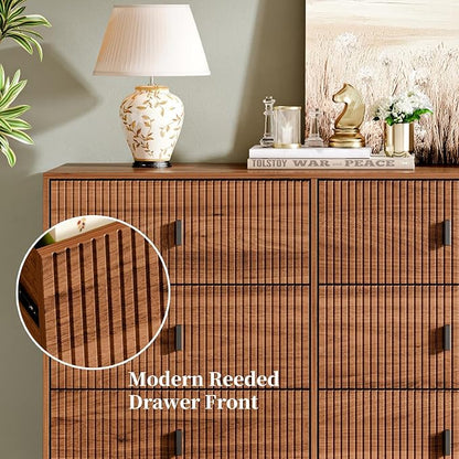 Modern Chest of Drawers with 9 Drawers,Deep Drawers,Clothes Organizer,Large Storage Cabinet for Living Room, Bedroom,Hallway,with Anti-Tipping Device, Walnut.