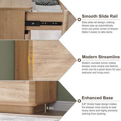 ACCOHOHO Modern 9 Drawer Dresser for Bedroom, 52" Wide Wooden Dressers with Large Storage,Handleless Chest of Drawers TV Stand for Living Room & Hallway, Curved Profile Design,Natural Oak