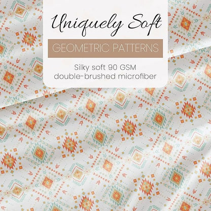 Linen Market Double-Brushed Patterned Microfiber Full Sheet Set 4 Piece – Oeko-TEX Certified Ultra Soft & Wrinkle-Free - 16" Deep Pocket Sheets - Easy Care Full Size - Aztec Dreams Coral