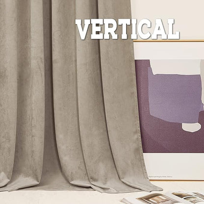 RYB HOME Heavy Duty Velvet Curtains & Drapes, Room Darkening Noise Reducing Window Treatment for Living Room Bedroom Privacy Draft Block Shades for Stuido, Camel Beige, W52 x L72 inch, 2 Panels