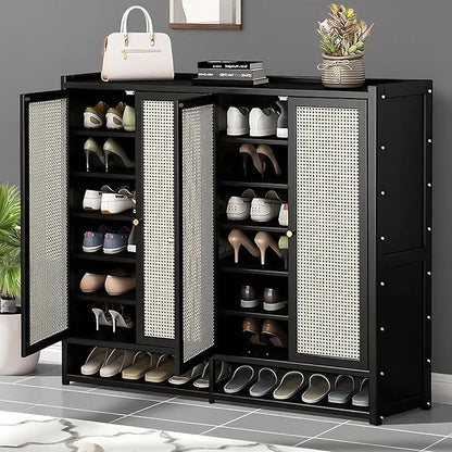 Bamboo Shoe Cabinet, 36-40 Pairs 8 Tier Shoe Rack with Doors, Freestangding Shoe Cabinet Organizer with Shelves, 43" Tall Shoe Rack Organizer for Entryway, Closet, Hallway