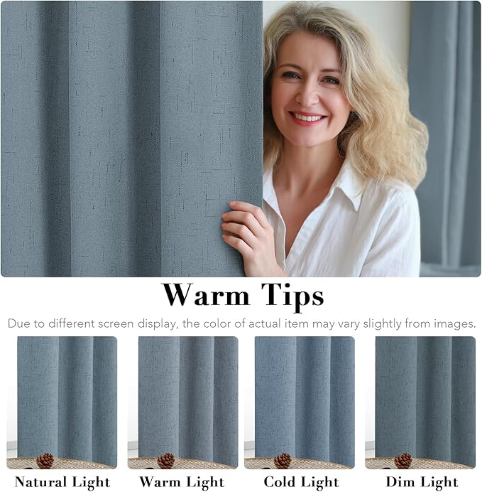 H.VERSAILTEX Linen Blackout Curtains 96 Inches Long 100% Blackout Thermal Insulated Textured Linen Look Curtain Draperies Anti-Rust Grommet, Energy Saving with White Liner, 2 Panels, Stone Blue