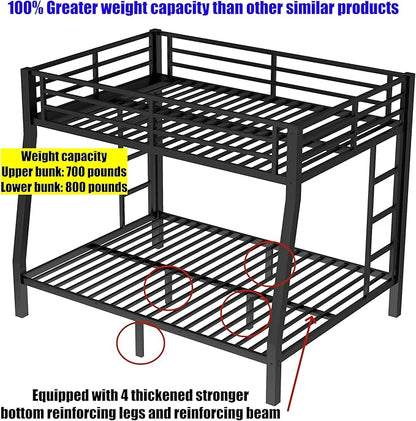Higher Quality & Stronger Heavy Duty Metal Bunk Bed Frame Twin XL Over Queen Size for Adults Teens, Thickened More Stable Steel Bunkbed (Twin XL Over Queen)