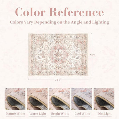 PADOOR 5X7 Area Rug,Rugs for Living Room,Soft Pink Rugs for Bedroom,Machine Washable Rug Non Slip Carpet for Dining Room Living Room Bedside Office