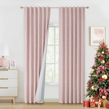 Vision Home Rod Pocket Back Tab Pink Total Blackout Bedroom Curtains 95 inch for Living Room Nursery Window Panels Thermal Insulated Energy Efficient Soundproof Pink Drapes 2 Panels 50" Wx95 L