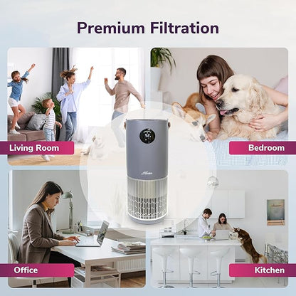 Hunter Fan Company Humidifier and Air Purifier In One, Advanced Filtration Air Purifiers for Home, Air Purifiers for Home Pets, Humidifiers for Bedroom and Humidifiers for Bedroom Baby, Grey/Silver