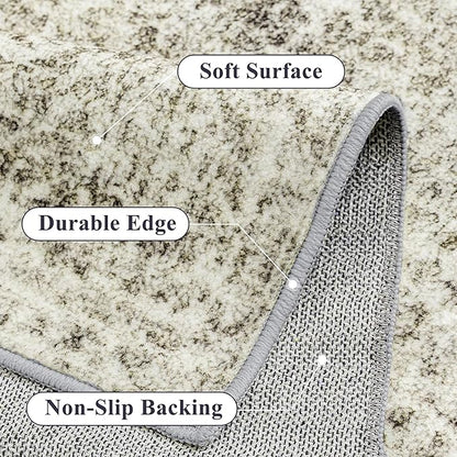 2x3 Entryway Area Rug Vintage Neutral Washable Small Carpet Indoor Non Slip Taupe Kitchen Entrance Mat Low Pile Retro Accent Distressed Throw Rug for Bathroom Bedroom Dining Living Room