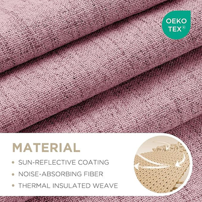 Joydeco Linen Blackout Curtains for Bedroom - 100% Light Blocking 1 Panels, Pink Drapes 100" W x 120" L, Thermal Insulated Room Darkening Curtains for Living Room, Rod Pocket & Back Tabs