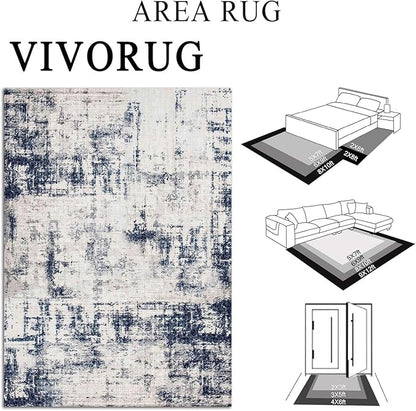 3x5 Rug, Small Area Rug for Living Room, Bedroom, Kitchen, Machine Washable Non-Slip Throw Rug, Modern Abstract Carpet for Entryway Nursery Coffee Table, Ivory Navy