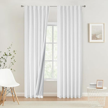 Vision Home Rod Pocket Back Tab White Total Blackout Bedroom Curtains 95 inch for Living Room Nursery Window Panels Thermal Insulated Energy Efficient Soundproof Pure White Drapes 2 Panels 50" Wx95 L