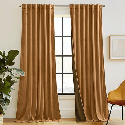 RYB HOME Luxurious Bronze Velvet Curtain Panels for Living Room Bedroom, Heavy Duty Thermal Insulated Floor-Length Back Tab Velvet Drapes for Vintage Decor, 52" W x L96 L, 2 Panels Set