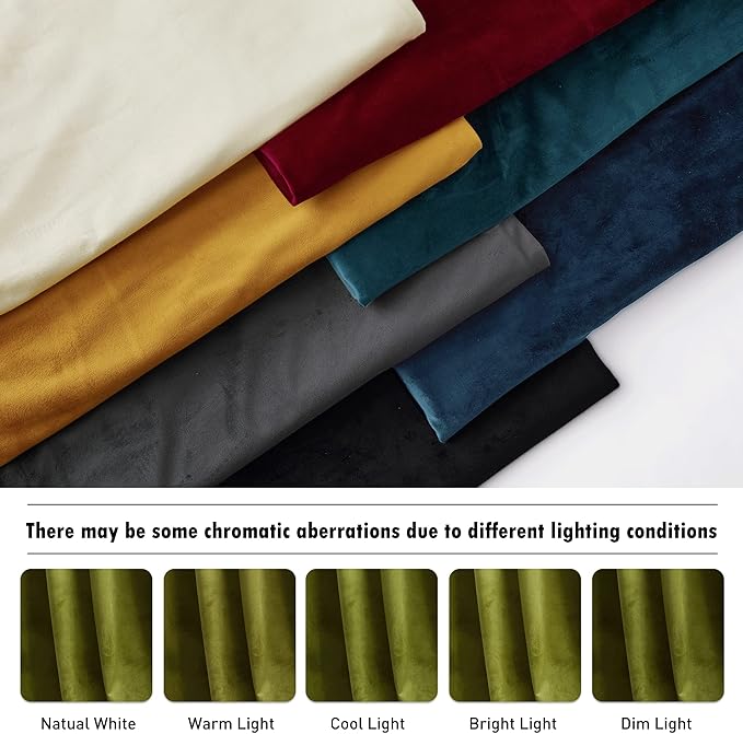 RYB HOME Velvet Curtains 63 inches Length, Back Tab & Rod Pocket Soft Fabric Curtains & Drapes for Bedroom Bathroom Cafe, Moss Green, W 42 x L 63, 2 Panels Set