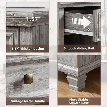 SAVOR LIFE Farmhouse End Tables Living Room Set of 2, Rustic Wood Nightstand with 1 Drawer, Bedside Table with Open Shelf for Bed Room, Side Table for Living Room, Grey