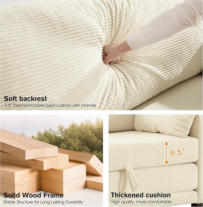 51" Loveseat Sleeper Sofa Bed, Corduroy Convertible Floor Sofa Bed for Small Spaces, Folding Couch Bed with Deep Seat, 2 Pillows & Solid Frame, Pull Out Floor Couch for Living Room, Beige