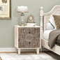 COSIEST Vintage Nightstand, 18" Wide Wood Small Bed Side Table with 2 Drawers, Accent Bedside Table, Bedroom Furniture for Home, Office (Lotus Pattern)
