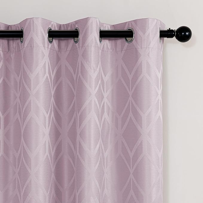 Amazon Basics Jacquard 2-Piece 100% Blackout Curtains, Living Room and Bedroom Drapes, Thermal Insulated Window Treatment, 52"x84", Pink