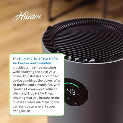 Hunter Fan Company Humidifier and Air Purifier In One, Advanced Filtration Air Purifiers for Home, Air Purifiers for Home Pets, Humidifiers for Bedroom and Humidifiers for Bedroom Baby, Grey/Silver