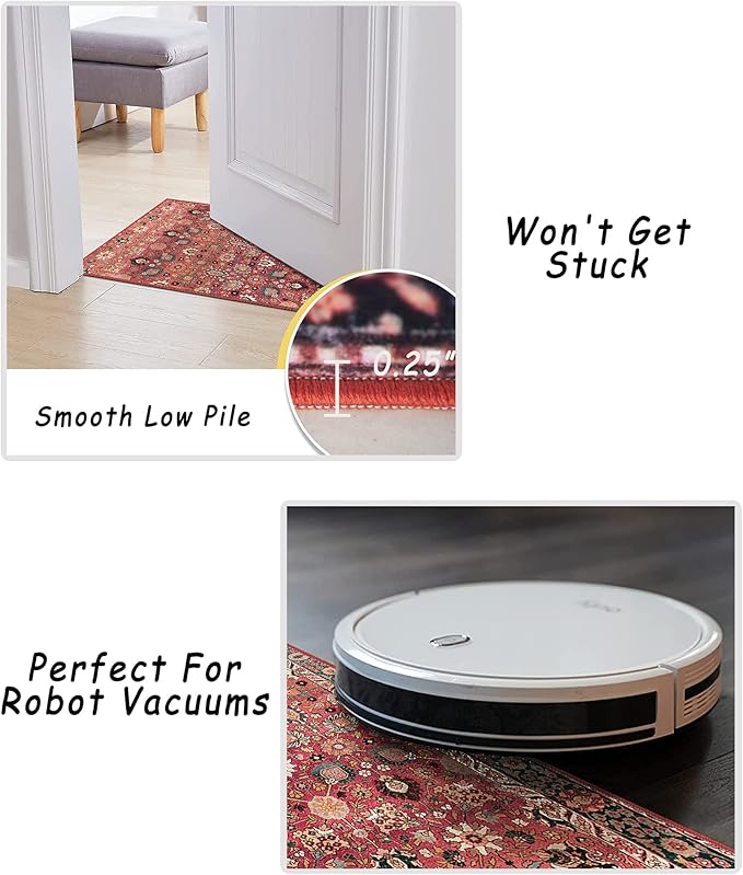 vivorug Washable Rug, Ultra Soft Area Rug 4x6, Non Slip Small Rug Carpet, Stain Resistant Rugs for Living Room Bedroom Entryway, Vintage Floral (Cherry Red/Spice, 4'x6')