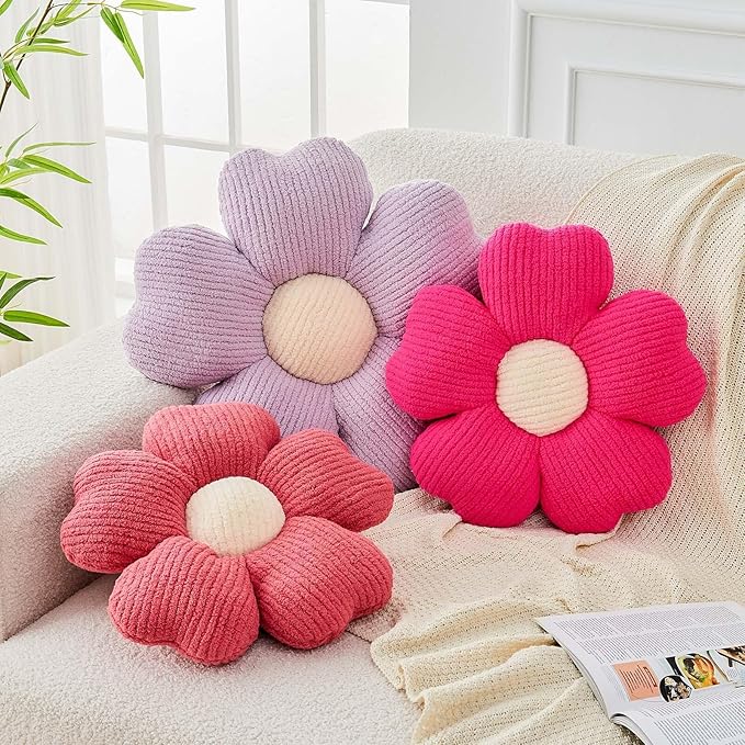 Kcvvcr Flower Throw Pillow, Cute Flower Shaped Pillow Decorative Throw Pillow for Bed Couch, Soft Daisy Pillows Floor Seating Cushion Cushions (14.9 Inch Peach Pink)
