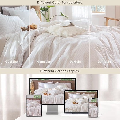 MooMee Striped Duvet Cover Set 100% Washed Cotton Linen Like Textured Breathable Durable Soft Comfy (White Heathered Greyish Pink Wide Stripes, Twin 68"x90")