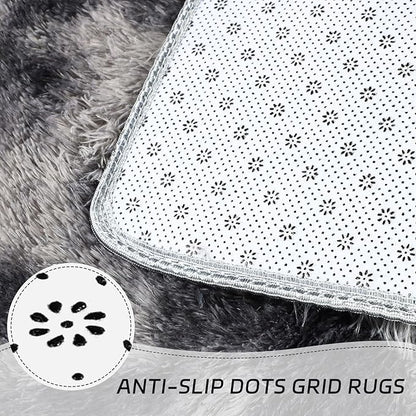 duduta Grey Plush Rugs for Bedroom 3x5 ft, Tie Dye Fluffy Gray Shag Rug for Dorm Nursery Bedside, Machine Washable Non Slip