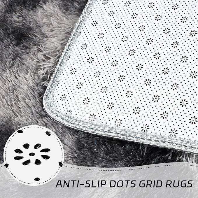 duduta Grey Plush Area Rugs for Bedroom 5x8 ft, Fluffy Carpet for Living Room Kids Room, Large Shag Dorm Rug, Washable Non Slip
