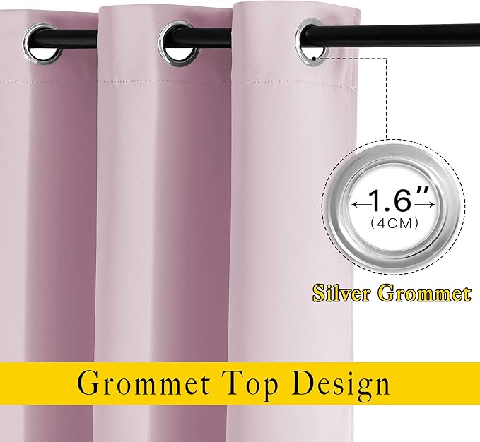NICETOWN Baby Pink Curtains 110 inches Long, Grommet Thermal Insulated Room Darkening Curtains Privacy Window Treatments Sound Reducing for Bedroom/Living Room, W66 x L110, 2 Panels