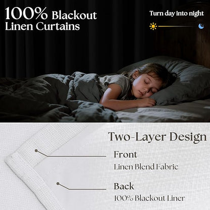 White 80 Inch Pinch Pleated Black Out Curtains 2 Panel Set for Living Room Pinch Pleat Linen Drapes with Liner 80 Inches Long 100% Blackout Light Blocking Energy Saving Curtain for Dining Bedroom