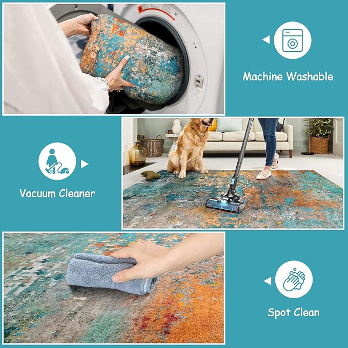 Lahome Modern Abstract Runner Rug - 2x7 Washable Hallway Rug Colorful Kitchen Carpet with Rubber Backing, Contemporary Soft Non Slip Indoor Floor Accent Mat for Bedroom Laundry Room Bathroom RV