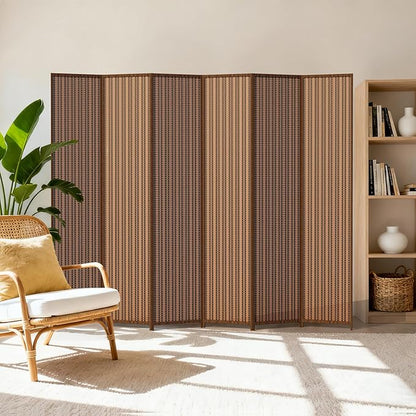 6 Panel Room Divider and Extra Wide Folding Privacy Screen, 94.5" W x 67" H, Bamboo Room Divider for Room Separation.