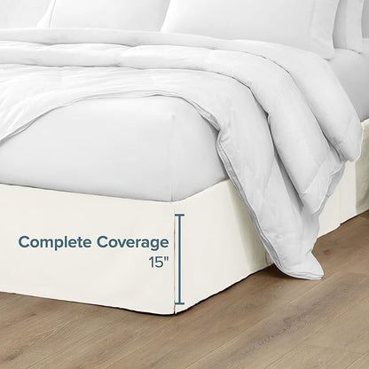 Bare Home Full Bed Skirt - 15-Inch Tailored Drop Easy Fit - Bed Skirt for Beds - Center & Corner Pleats (Full, Cream)