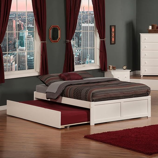 AFI Concord Full Size Platform Bed with Footboard & Full Trundle in White