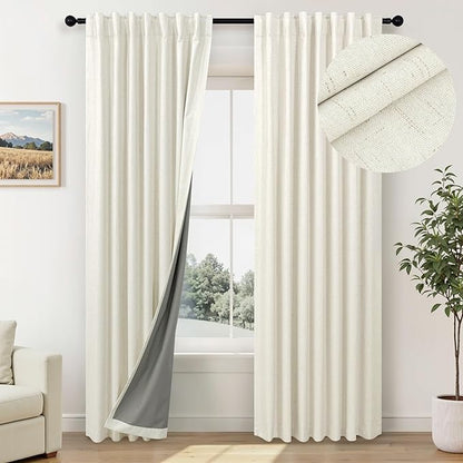 Pitalk 72 Inch Curtains for Living Room Black Out Linen Back Tab Loops Room Darkening Blackout Thermal Insulated Curtain for Bedroom 72 Inch Length 2 Panels Set Cream Ivory Off White Wide 38 x 72 Long