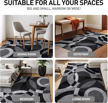 Rugshop Contemporary Abstract Circles Perfect for high Traffic Areas of Your Living Room,Bedroom,Home Office,Kitchen Area Rug 6'6" Gray (6' 6" Diameter)